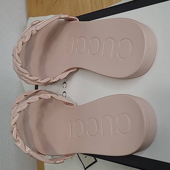 GUCCI Rubber Chain-strap Slide Sandals PINK 37 NEW - Picture 5 of 14